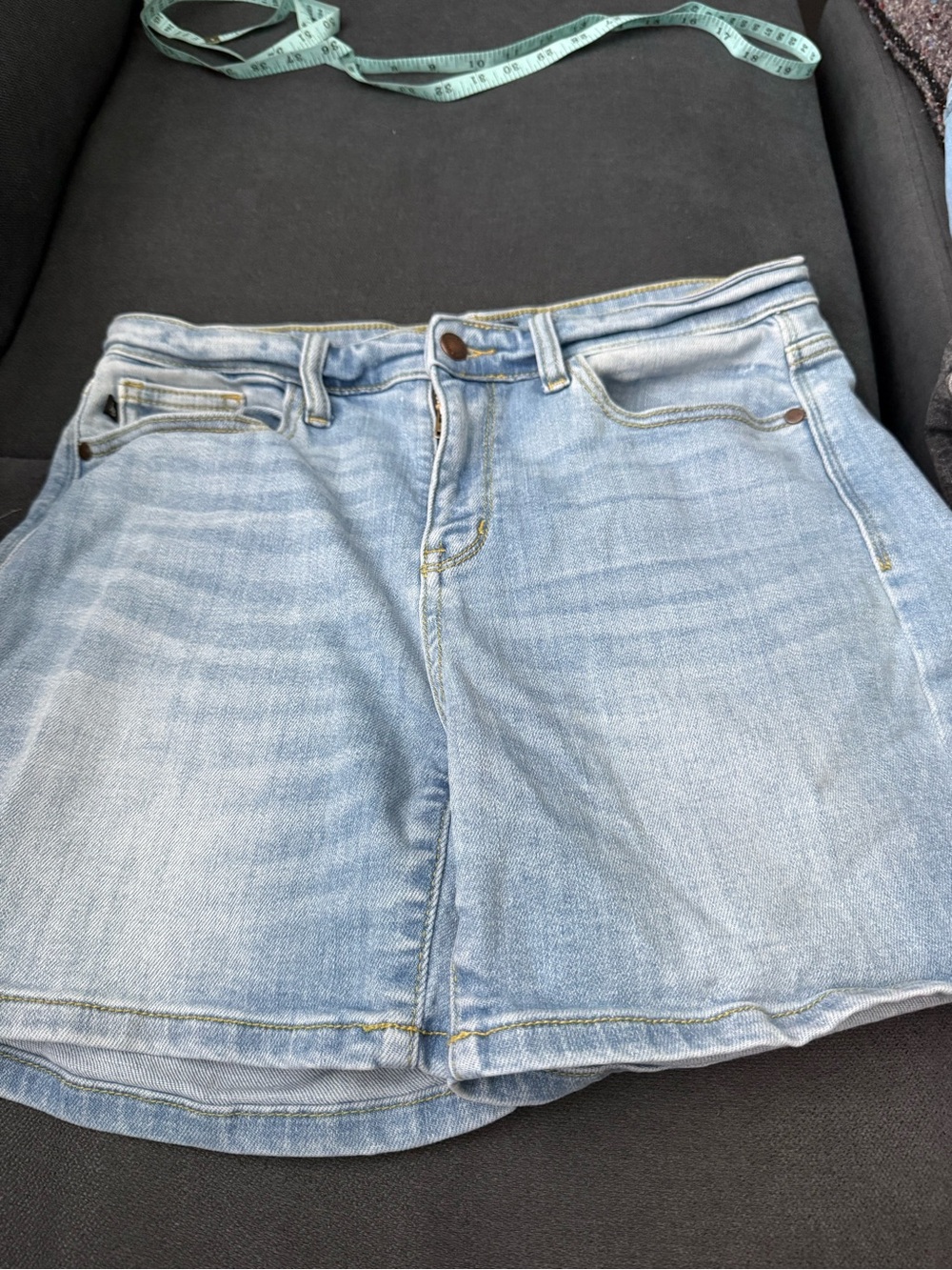 Judy Blue Light Blue Denim Mini Skirt with Leather Patch